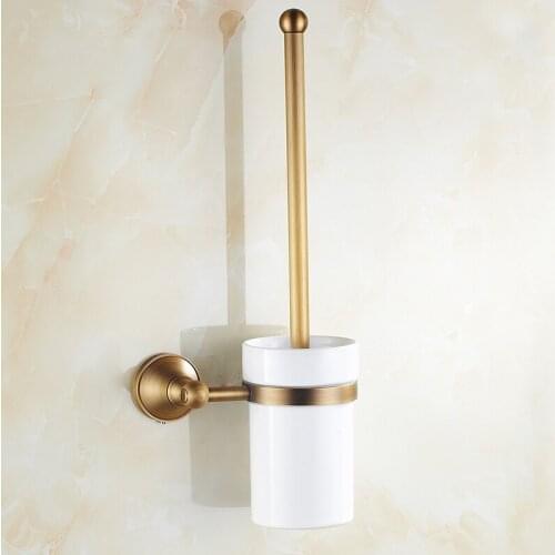 Antique Brass Toilet Brush Wall Mounted Bathroom Toilet WC Cleaning Brush Holder Set Bathroom Accessories KD914