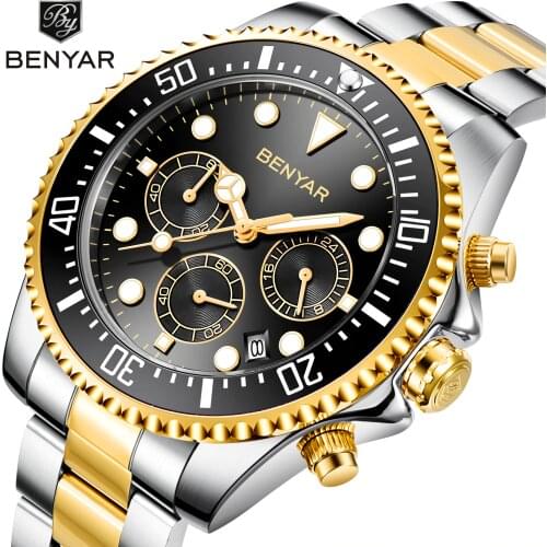 2020 BENYAR Fashion Mens Watches Stainless Steel Top Brand Luxury Sport Chronograph Quartz Watch Men Watch Relogio Masculino
