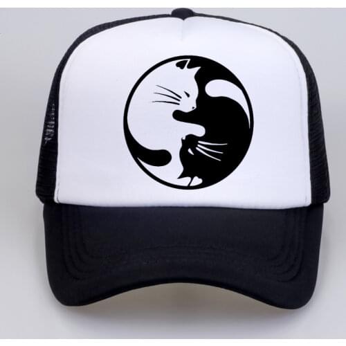 Yin Yang Cats Kittens Baseball caps Women Funny Cute Cat hats Cotton Funny Lady Girls Harajuku Summer Mesh Net Trucker Cap Hat