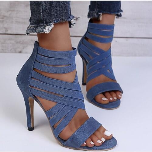 Fashion High-heeled Sandals 2021 Summer New Womens Suede Fish Mouth Sexy Stiletto High Heels Zipper Elastic Black Shoes Hot
