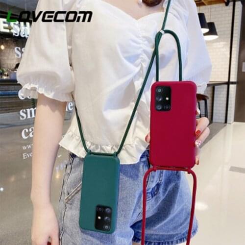 LOVECOM Luxury Liquid Silicone Case With Hanging Rope For Samsung S21 S20 S10 Plus Note 20 10 9 A72 A52 A71 A32 Soft Back Cover