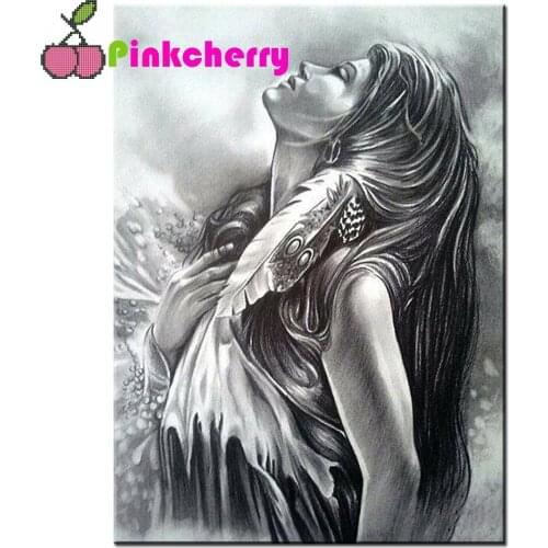 Black and white art Diamond Painting Indian girl Square Round Diamond Embroidery Full Display Mosaic Handicraft Home Decor k1224