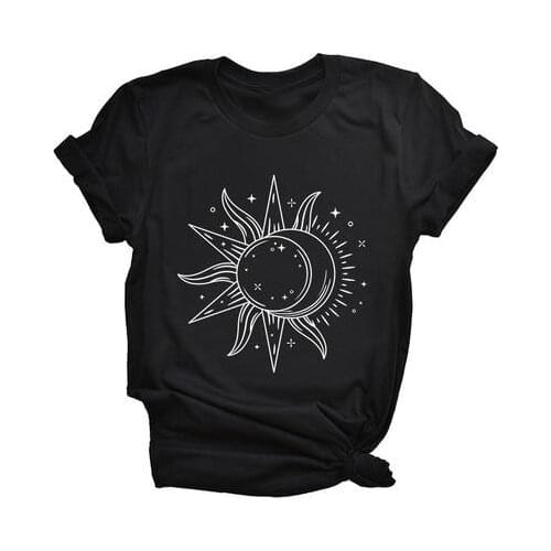 Sun Moon Gothic Graphic Aesthetic T-Shirt Fashion Clothing 100% Cotton Grunge Tumblr Moon Hipster Tops tshirts