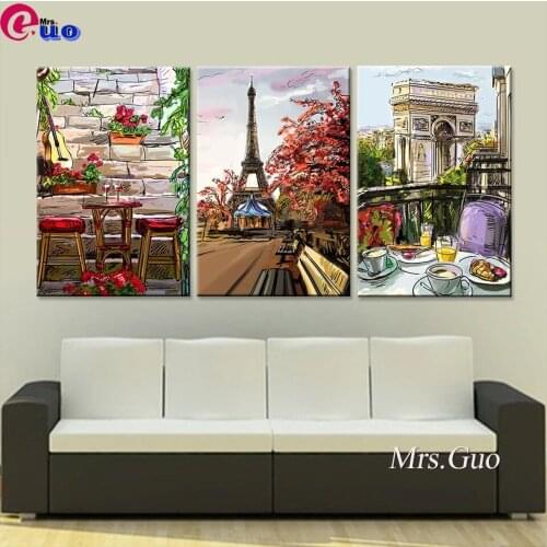 Diy Diamond Painting Paris City Leisure Tea Seat Flower Wall Art Full Drill Cross Stitch Embroidery Landscape Rhinestone Mosaic
