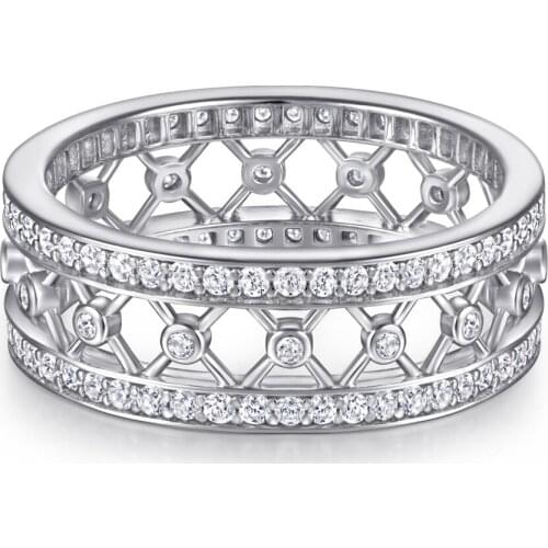 Classic 100% 925 Sterling Silver Created Moissanite Gemstone Anniversary Luxury Full Diamond Ring For Women Fine Jewelry Band