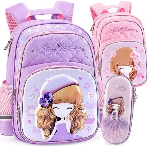 New 3D Flower Girl Princess School Bag With Pencil Case Set For Girls Kids Children Primary School Book Backpack Bag