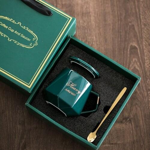 Creative Diamond Cup Ceramic with Lid Home Coffee Office Gift Water Cup Mug Custom Logo