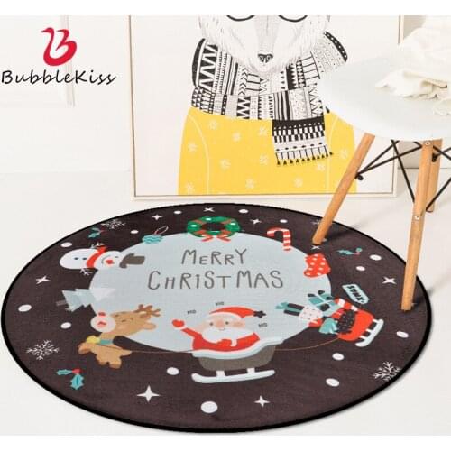 Bubble Kiss Round Carpet Cartoon Pattern Carpets For Living Room Bedroom Decoration Rug Non-Slip Santa Claus Bedside Area Rug
