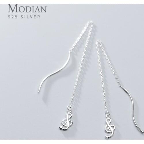 MODIAN Long Chain Musical Notation Dangle Earring for Women 925 Sterling Silver Geometric Wave Line Drop Earring Fine Jewelry