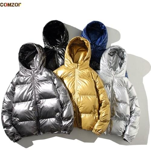 Plus Size Men Women Reflect Light Thick Jackets 2020 Winter Glossy Clothing Korean Couple Warm Coats Fashion Parka Homme M-5XL