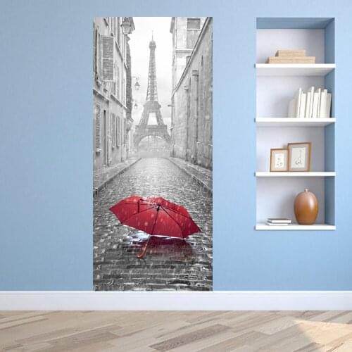 Funlife 77x200cm Wall Stickers DIY Mural Home Decor 3D Door Sticker Poster PVC Eiffel Tower Waterproof Imitation Decal