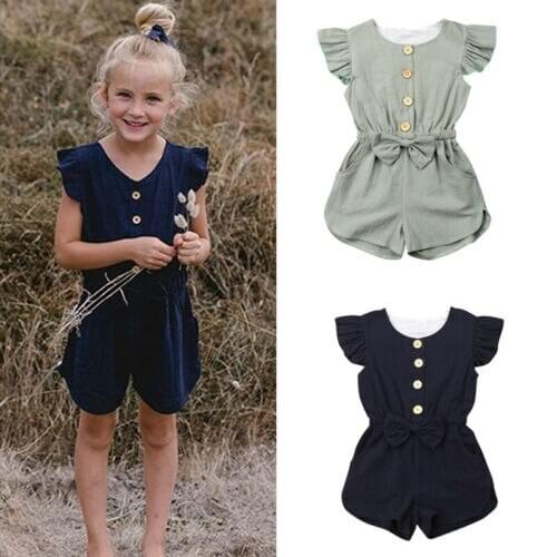 2019 New Brand 1-6Y Girls Summer Toddler Kids Ruffle Romper Solid Jumpsuit Outfit