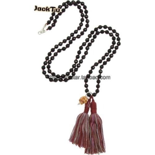New Tassel Necklace Unique Natural Onyx with Colorful Tassel Pendant Necklace Mala Necklace