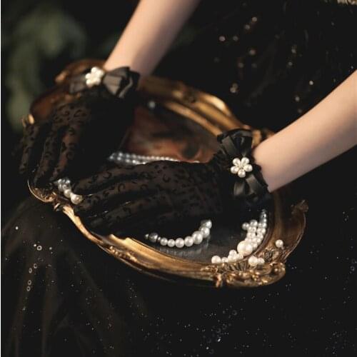 Girls Dance Party Gloves Semi Sheer Leopard Lace Wrist Length Tech Touch Short Finger Gloves for Brides Party Evening Prom