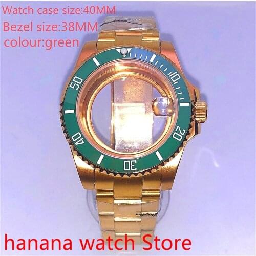 Suitable for NH35 36 Mingzhu2813 Miyata self-winding 40mm transparent back gold box series, with rotating green bezel