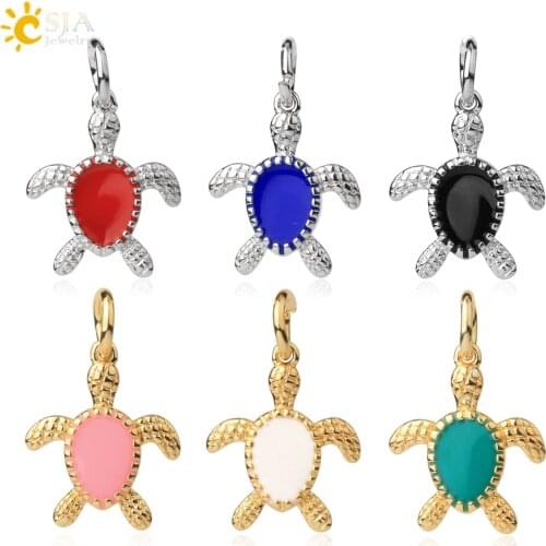 CSJA Gold Silver Color Turtle Charms Enamel Needlework Pendants for Crafting Jewellery Making Micro Pave CZ Beads Findings S681