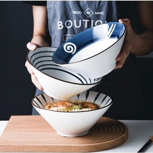 Japanese Style Ceramic Rice Bowl Ramen Bowl Salad Instant Noodles Soup Pot Bowl Restaurant Kitchen Tableware Home Decoration