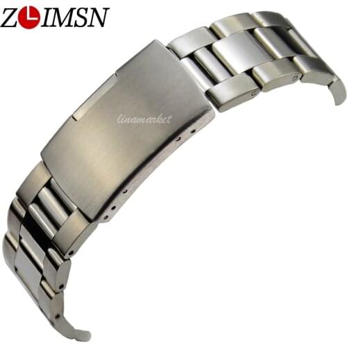 ZLIMSN Silvery Watch Straps Stainless Steel Watch Bracelet Deployment Clasp Watchbands 18mm 20mm 22mm 24mm Belt Replacement S13