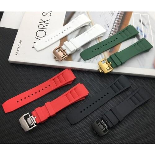 Men Nature Soft Silicone Rubber Watchband For Richard Watch Mille Strap band Bracelet butterfly buckle spring bar Green Black