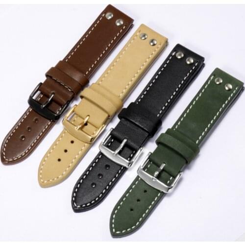 Yopo 20 22mm Genuine leather strap black army green khaki brown with nail bracelet Replacement belt for mens watch accessories