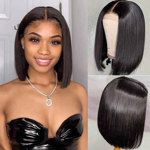 Remy Human Hair Lace Front 13x4 Wigs Bob 150 Density Brazilian Virgin Human Hair Short Bob Wigs Straight Hair