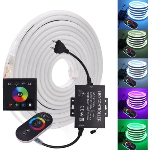 RGB Neon Light 220V 110V Flexible Ribbon with Full Touch Remote Control 5050 60Leds/m Waterproof Neon Sign Tape Flex Rope Lights