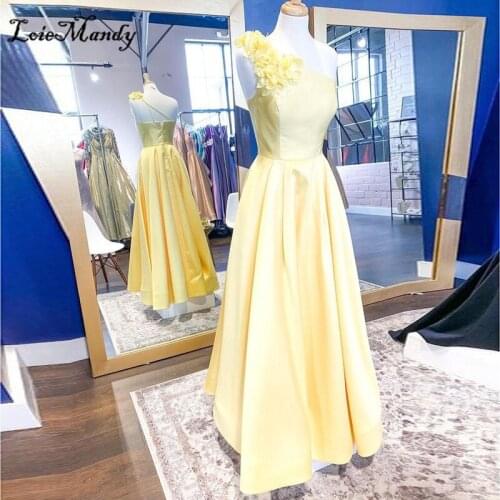 Sexy One Shoulder Prom Dress 2021 Long Formal Dresses Woman Party Night Light Yellow Evening Gowns robe de soirée de mariage