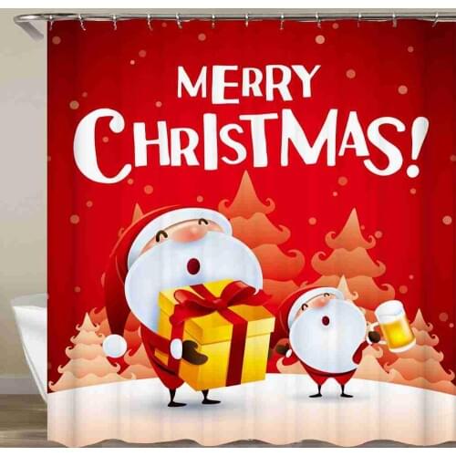 Santa Claus Shower Curtain Gift Merry Christmas Bathroom Curtain Waterproof Fabric With Hook 72x72 Inch