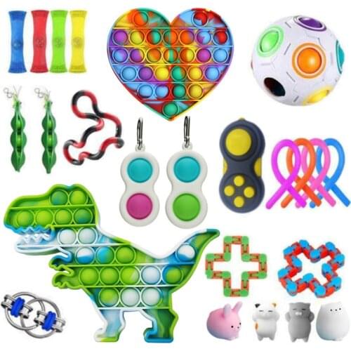 Fidget Toys Anti Stress Set Pop It Push Bubble Popit Gift Pack Squishy Sensory Antistress Relief Gift Box For Adults Children
