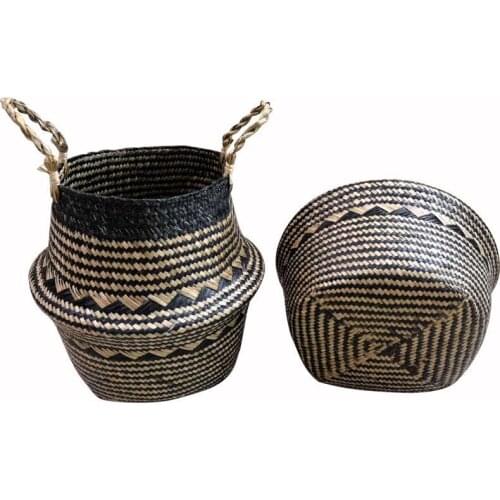 Foldable Storage Baskets Seagrass Wicker Basket Garden Flower Pot Laundry Basket Container Toy Holder 3 Sizes For Home Decor