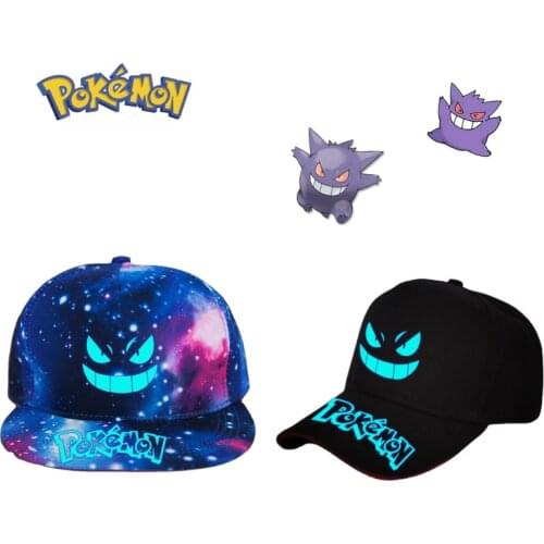 Pokemon Gengar Unisex Luminous Hat Cartoon Pattern Sunscreen Peaked Cap Girls Casual Hat Boys Photograph Preferred Baseball Cap