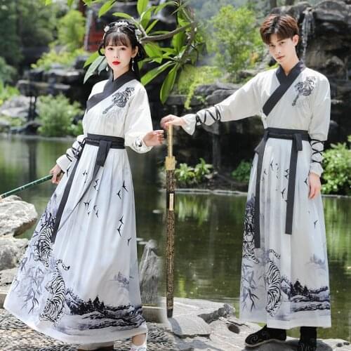 Traditional Chinese Style Hanfu Dress Women Men Embroidered Oriental Swordsman Cosplay Costume Festival Retro Folk Dance Outfits