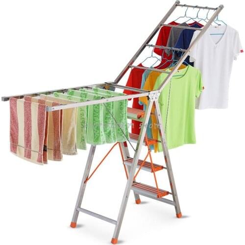 Family Wing Ladder Clothes Hanger Folding Stainless Steel Quilt Drying Dual Purpose Ladder Landing Multi-function House