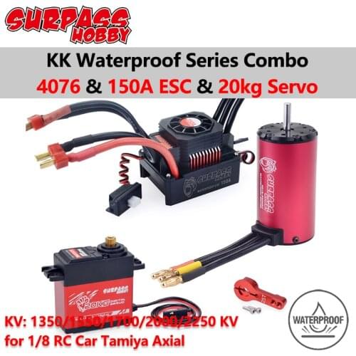 Surpass Hobby Waterproof ESC Brushless Motor Combo 4076 1350/2000/2250KV with 150A ESC 20KG Servo for 1/8 RC Car Drift Racing