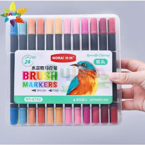 NORY 12/24/36 color Water soluble marker DIY multi color painting pen Soft head fiber pen for childrens students art supplies
