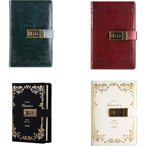 XRHYY Digital Password Notebook Leather Binder Journal Combination Lock diary Print Bronzing Locking Journal Diary