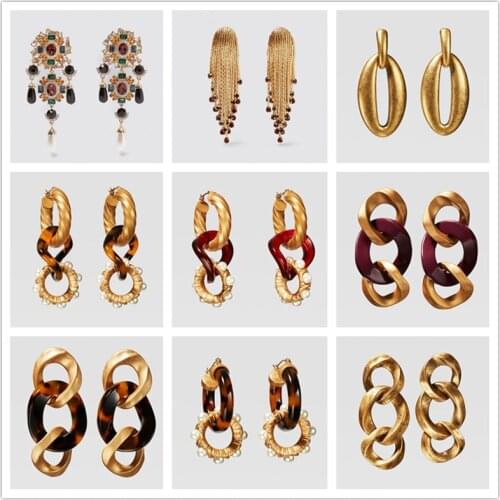 JURAN ZA Crystal Rhinestone Women Earrings Vintage Punk Metal Geometric Large Long Dangle Drop Earrings Christmas Gift Wholesale
