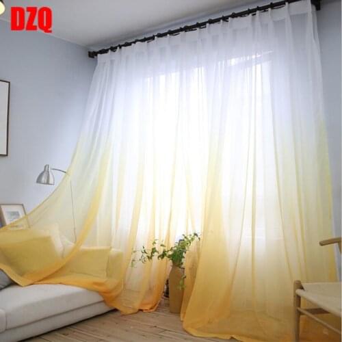 Gradient Pure Gauze Curtains for Living Dining Room Kitchen Green Tulle Hanging GrayTulle Curtain Finished Product Customization