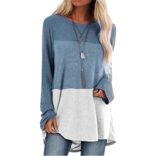 2021 New Autumn T Shirt Long Sleeve Patchwork Women T Shirt Vintage Round Neck Loose Pullovers Tops Female Casual Streetwear Tee