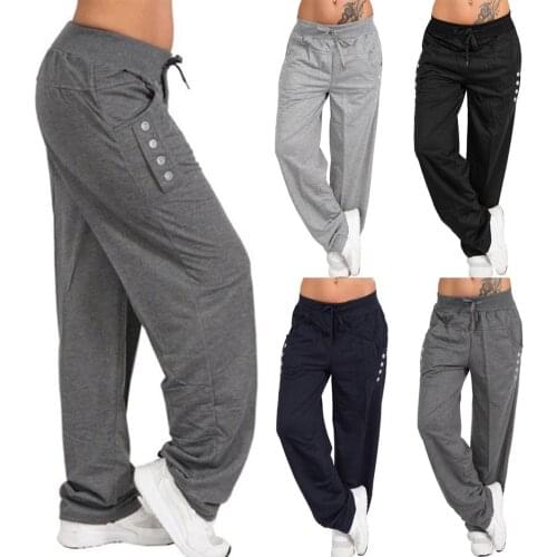 Womens Casual Loose Sport Harem Pants Sweatpants Wide Leg High Waist Lace Up Straight Joggers Trousers Plus Size Pantalon Femme