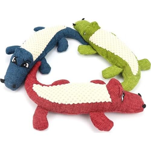 Pet Cleaning Teeth Chew Toys for Dog Plush Cartoon Animals Bite Toy Cat Puppy Chew Linen Crocodile Shaped Squeak Toys for Dogs