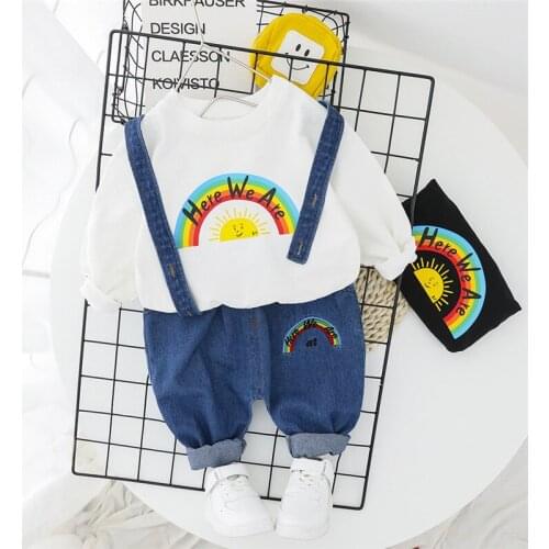 Children Casual Clothes Suit Spring Kid Boys Girls Cartoon RAINBOW T-Shirt Pant 2Pcs Baby Toddler Clothing Infant Sportswear Set