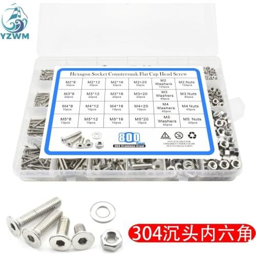 880pcs Flat Head Hexagon Screw 304 Stainless Steel Countersunk Head Hexagon Box Screw Combination Bolt Screw
