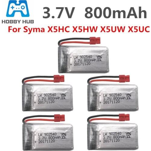 5pcs/set 3.7 V 800 mAh Lipo Battery 1S For Syma X5HC X5HW X5UW X5UC RC Quadcopter Spare Parts 3.7V Battery RC Camera Drone Parts