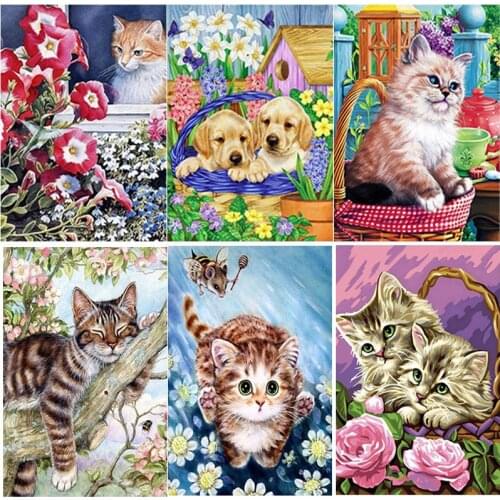 5D DIY Diamond Painting Full Square Round Drill Cat Flower Diamond Embroidery Animal Cross Stitch Crafts Home Decor Manual Gift