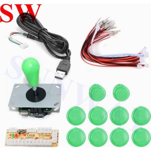 Arcade DIY Kits Zero Delay USB Encoder To PC Controller 5Pin Joystick + 10 Push Buttons Arcade Parts for Mame game machine#green