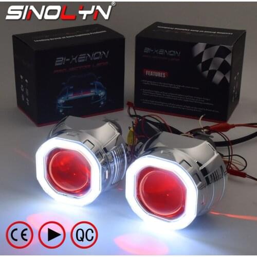 Sinolyn COB LED Angel Eyes Halo HID Car Projector Lens Headlight Bi-xenon Retrofit Kit Upgrade Mini 2.5'' 8.0 H1 H4 H7 Devil Eye