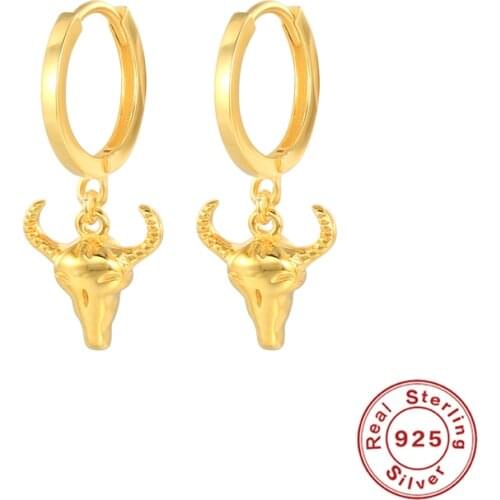 BOAKO 925 Sterling Silver Earrings For Women Bull Head Earrings Dangle Ear Piercing Pendientes Mom Gift 2021 Trend Vintage