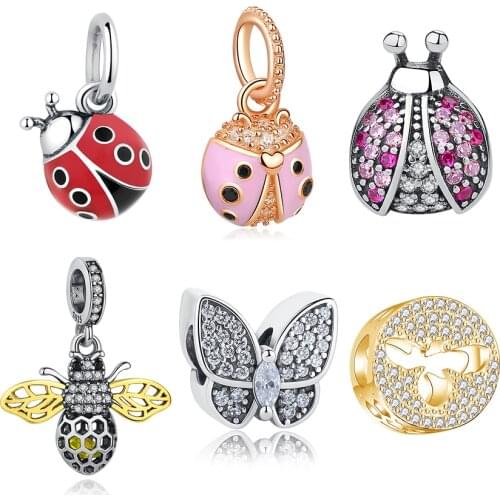 5PCS Wholesale Animal Insect Party 925 Sterling Silver Charm Bead Fit Original Bracelet For Women Birthday Gift DIY Jewelry
