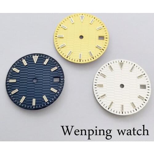 New 29mm No Logo Sterile Watch Blue Luminous Yellow/Blue/White Dial Face Fit NH35 NH36A Movement